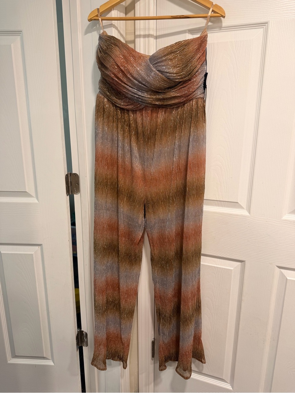 Metallic Multicolor Pleated Strapless Jumpsuit - Women